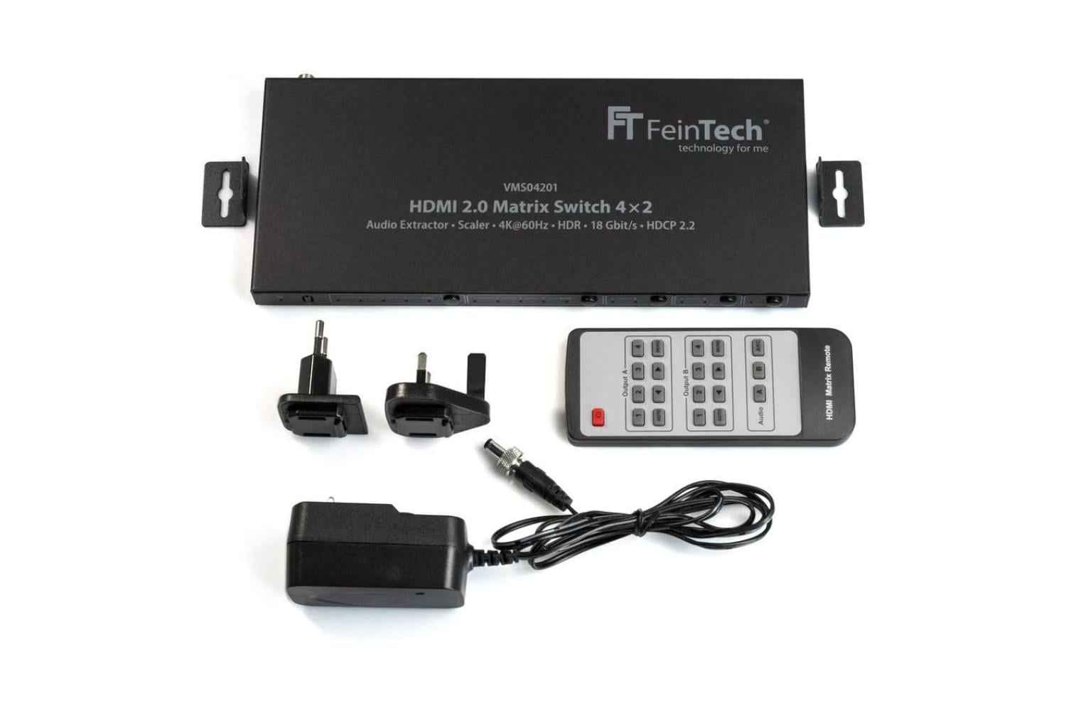 FeinTech VMS04201 HDMI Matrix Switch 4 In 2 Out mit Audio Extractor