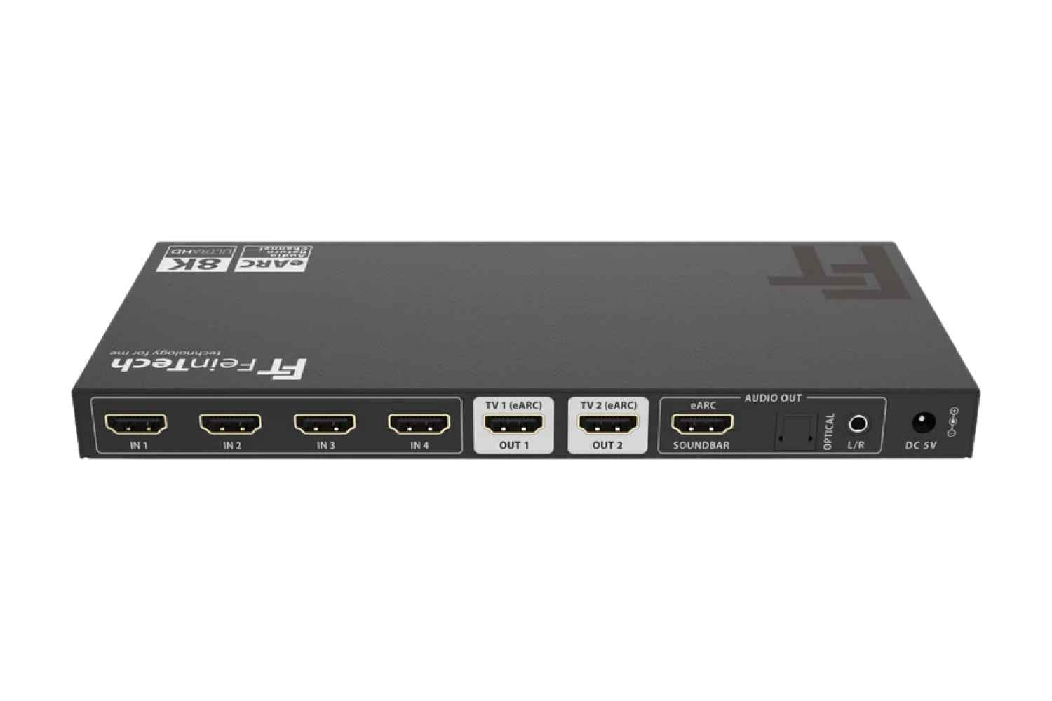 FeinTech AX341 HDMI 2.1 eARC Splitter Switch 4 In 2 Out mit Audio Extractor