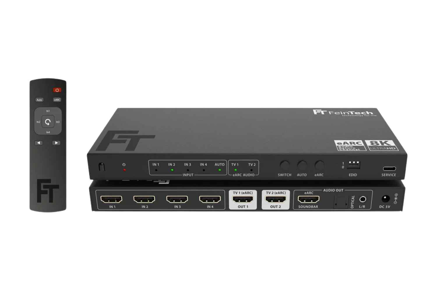 FeinTech AX341 HDMI 2.1 eARC Splitter Switch 4 In 2 Out mit Audio Extractor