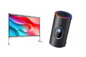 Set: JMGO PicoPlay+ LED Beamer & 100 Zoll tragbare Projektionsleinwand