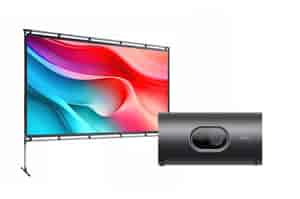 Set: JMGO PicoPlay+ LED Beamer mit 100 Zoll tragbare Projektionsleinwand