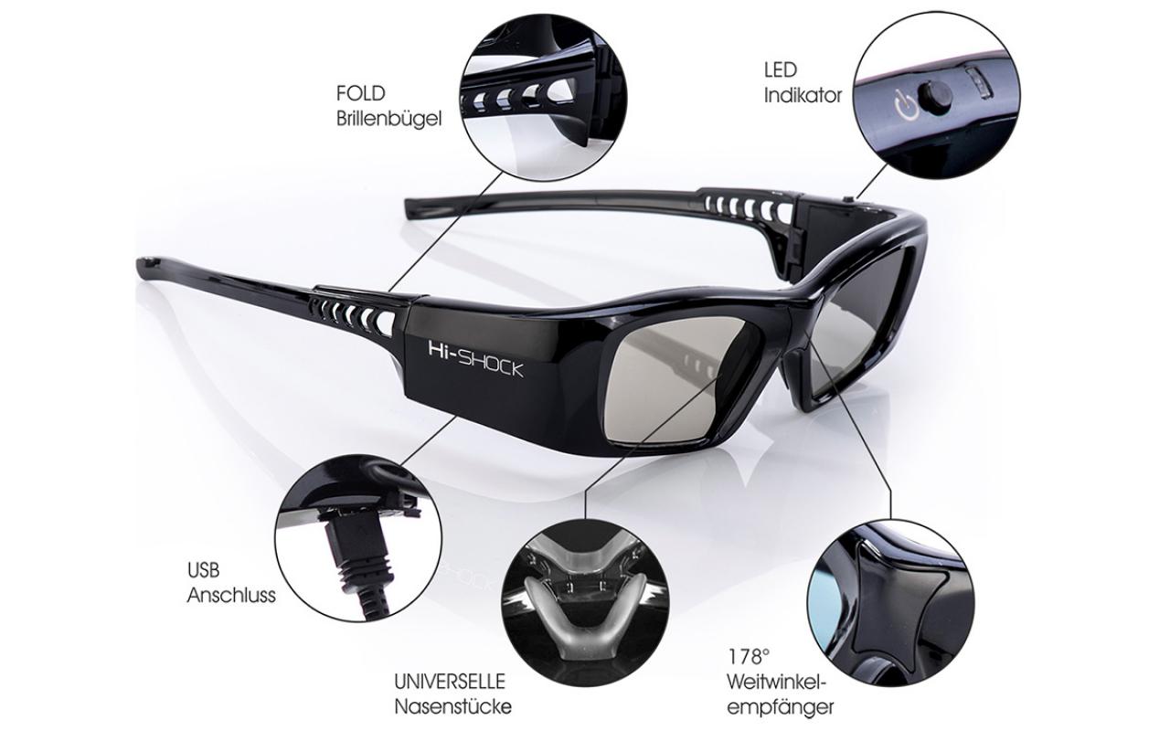 Hi-SHOCK® 3D-RF Advance glasses Black Onyx prevents an overexertion of your eyes Funk 3D glasses for Hi-SHOCK® 3D-RF Advance Kit 2.4G-RF | 96-144 Hz | rechargeable 