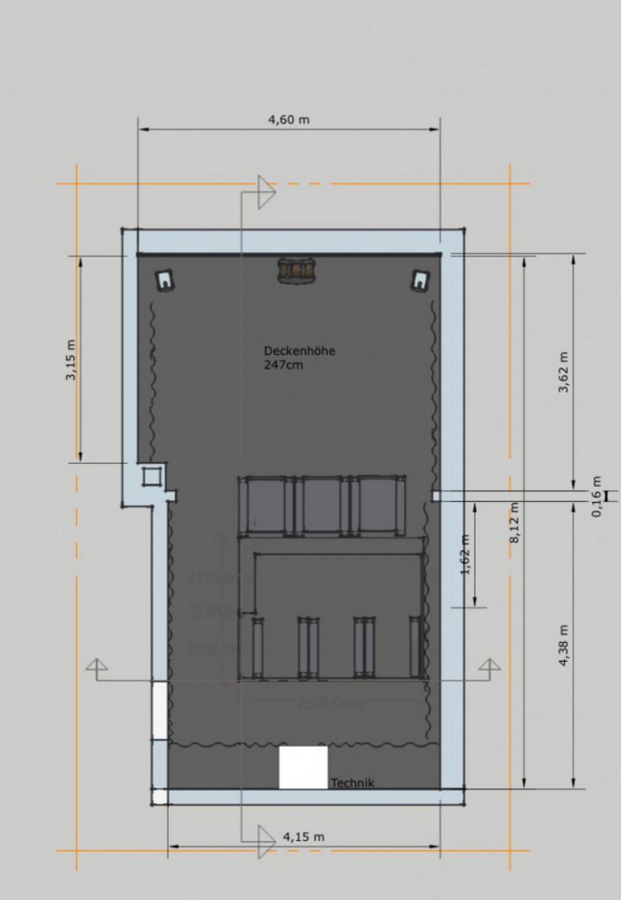 Planung ist die halbe Miete wie es so schön heißt Grundriss eines Raumes mit Maßen und Technik.