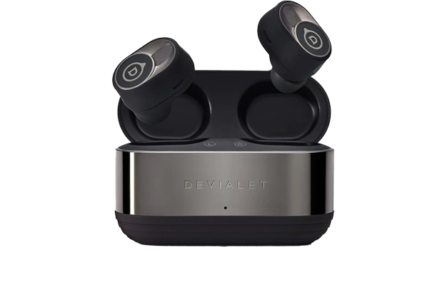 Kabellose Ohrhörer mit Ladeetui, Marke Devialet.