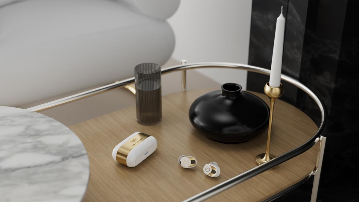 Elegante Ohrhörer auf einem stilvollen Tisch.