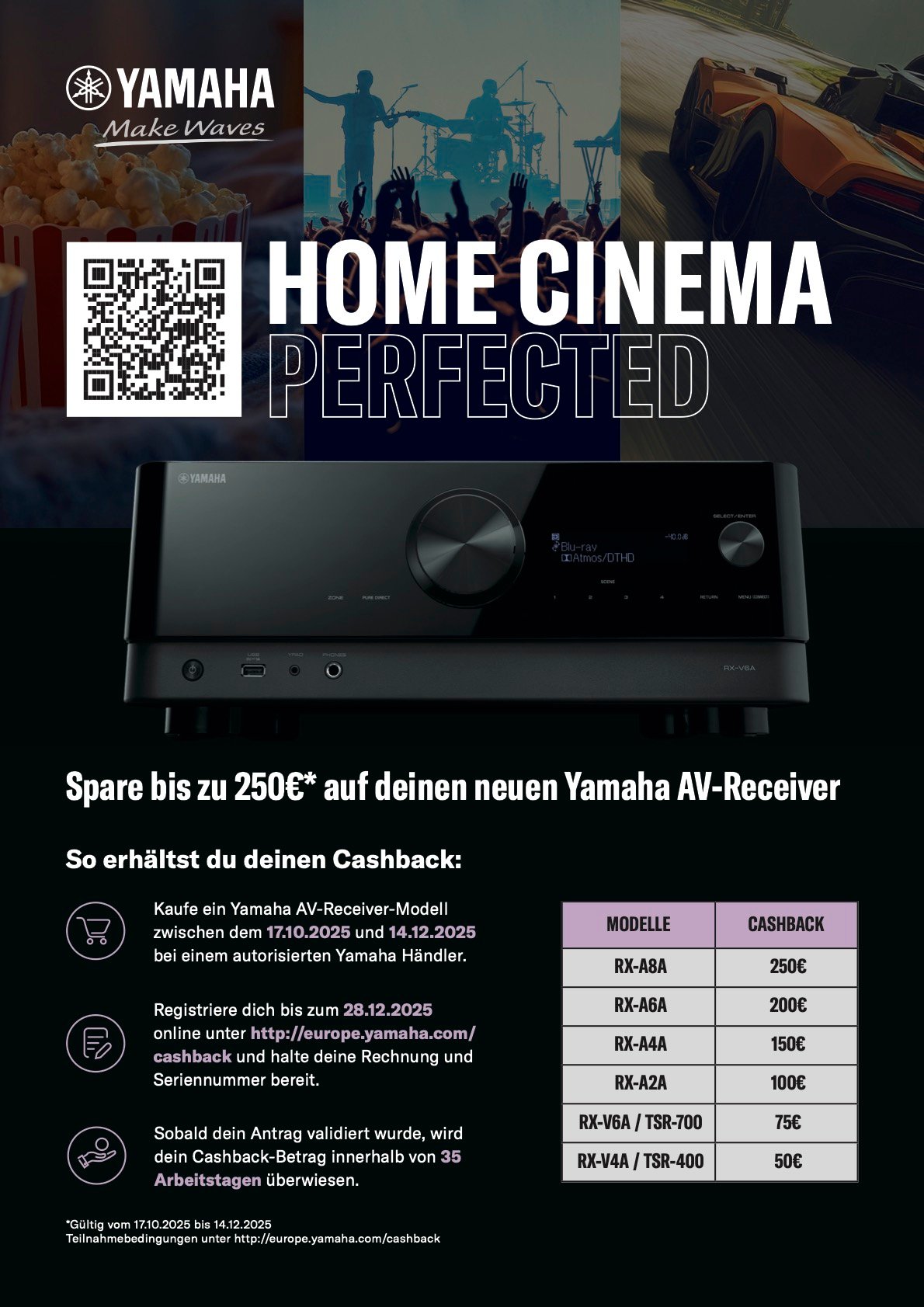 Yamaha AV-Receiver Cashback-Aktion mit Beamer.