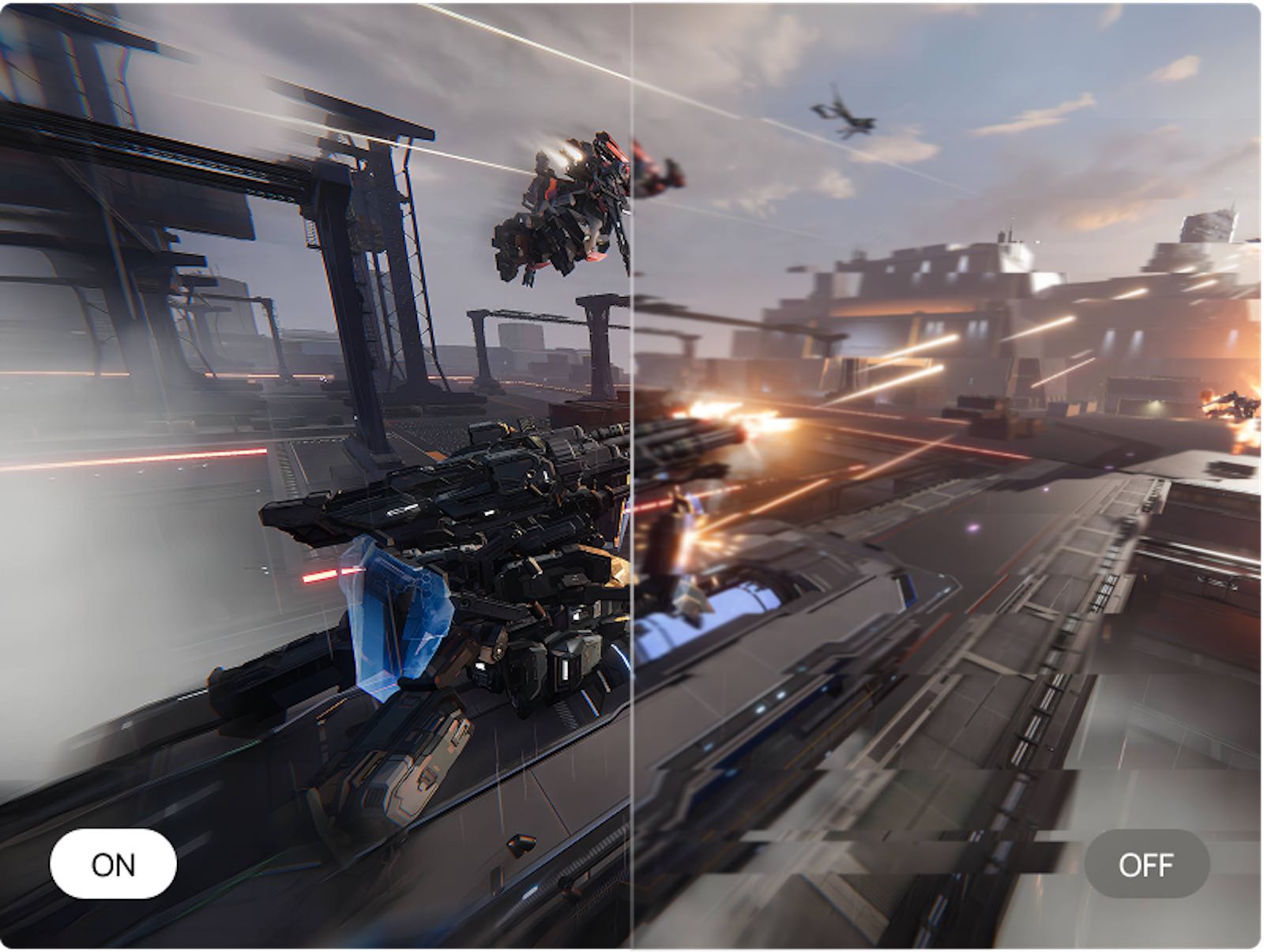 Spielgrafik mit und ohne Bewegungsunschärfe.