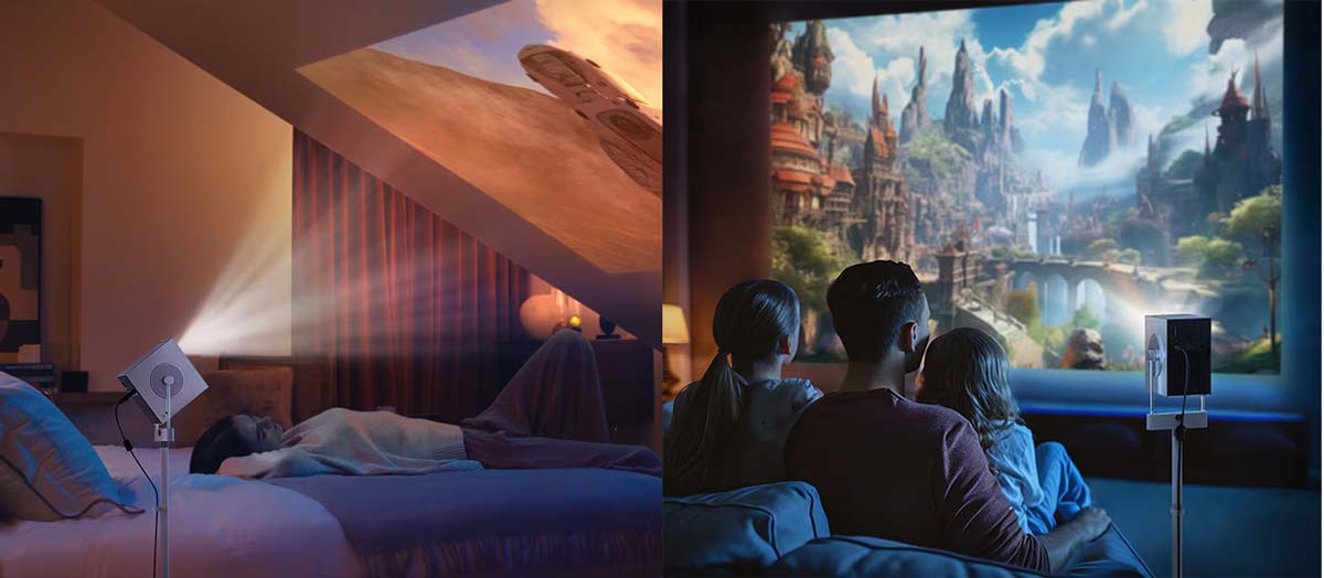 Beamer projiziert Filme an Wand und Decke.