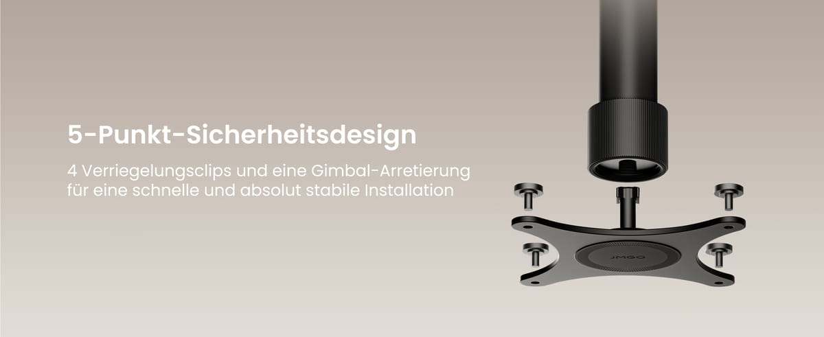 Beamerhalterung mit 5-Punkt-Sicherheitsdesign.