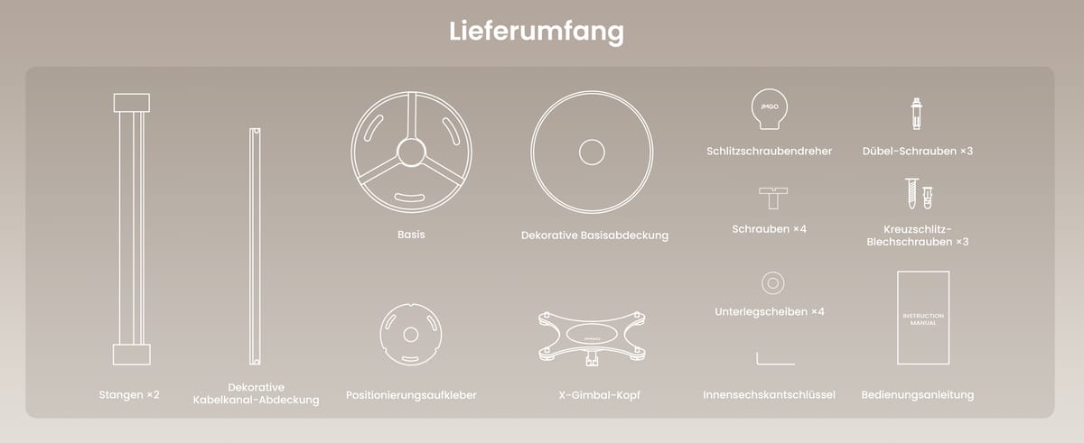 Beamer-Zubehör und Montageanleitung im Lieferumfang.