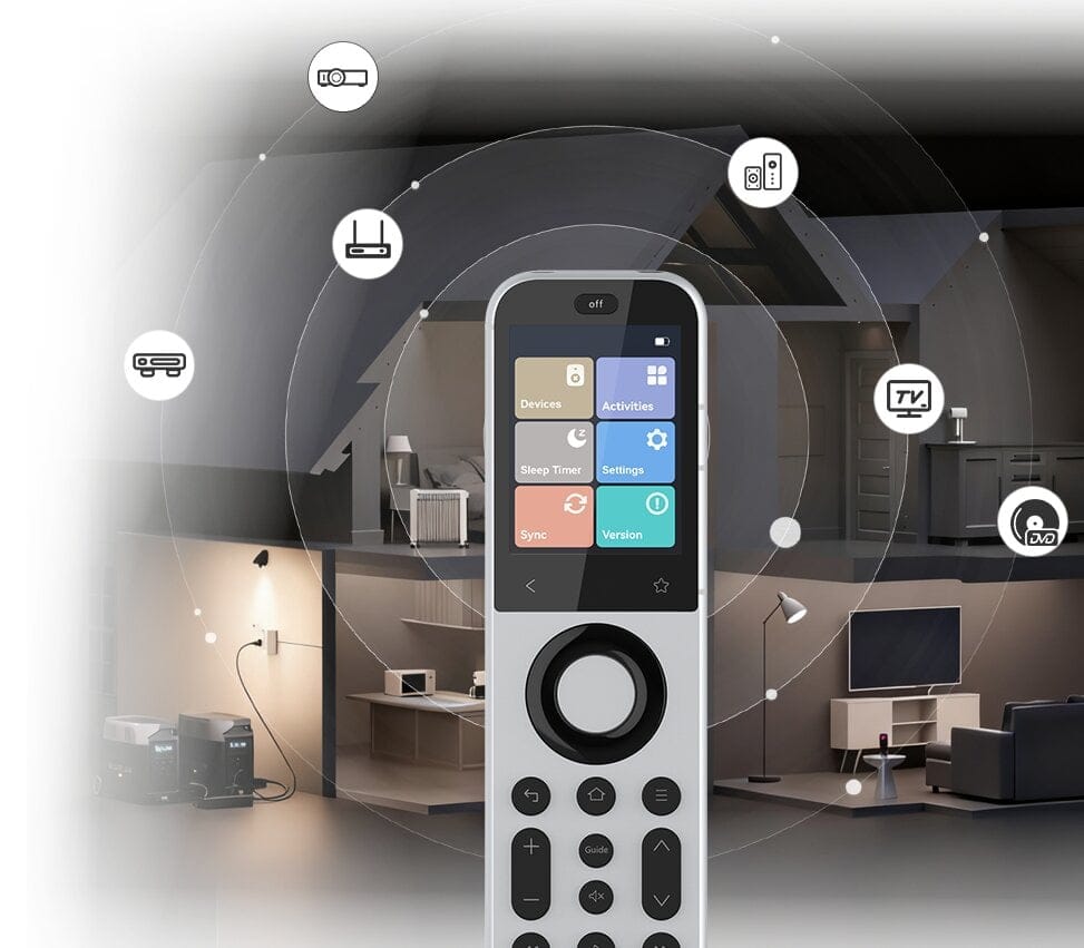 Universalfernbedienung für Smart-Home-Geräte und Unterhaltungselektronik.
