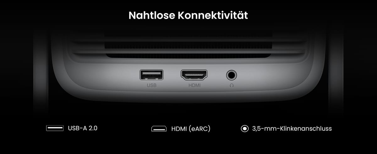 Beamer-Anschlüsse: USB, HDMI, 3,5-mm-Klinke.
