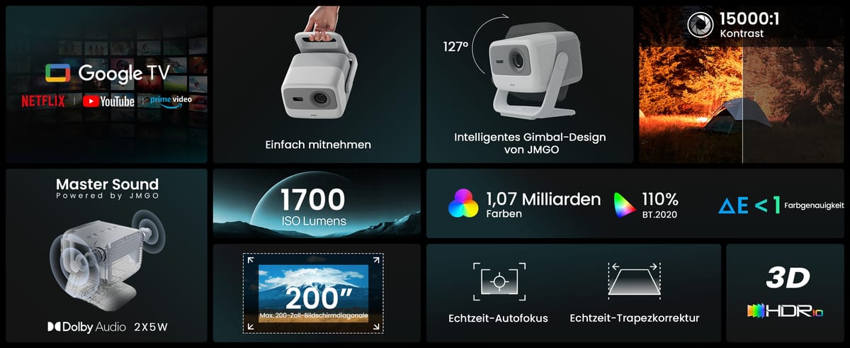 Beamer mit Google TV und HDR10-Unterstützung.