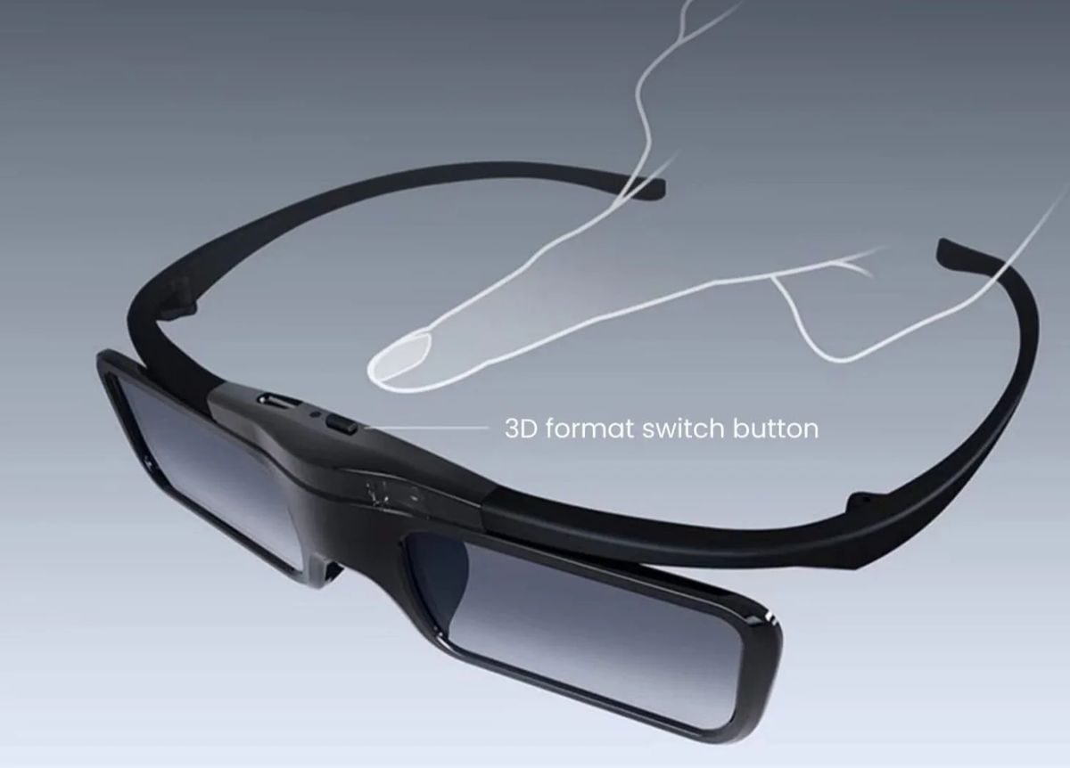 3D-Brille mit Formatwechselknopf für Beamer.