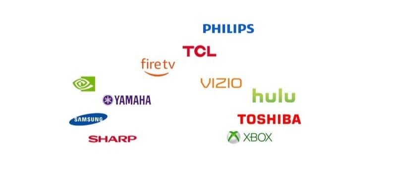 Elektronik- und Unterhaltungsmarken-Logos auf weißem Hintergrund.