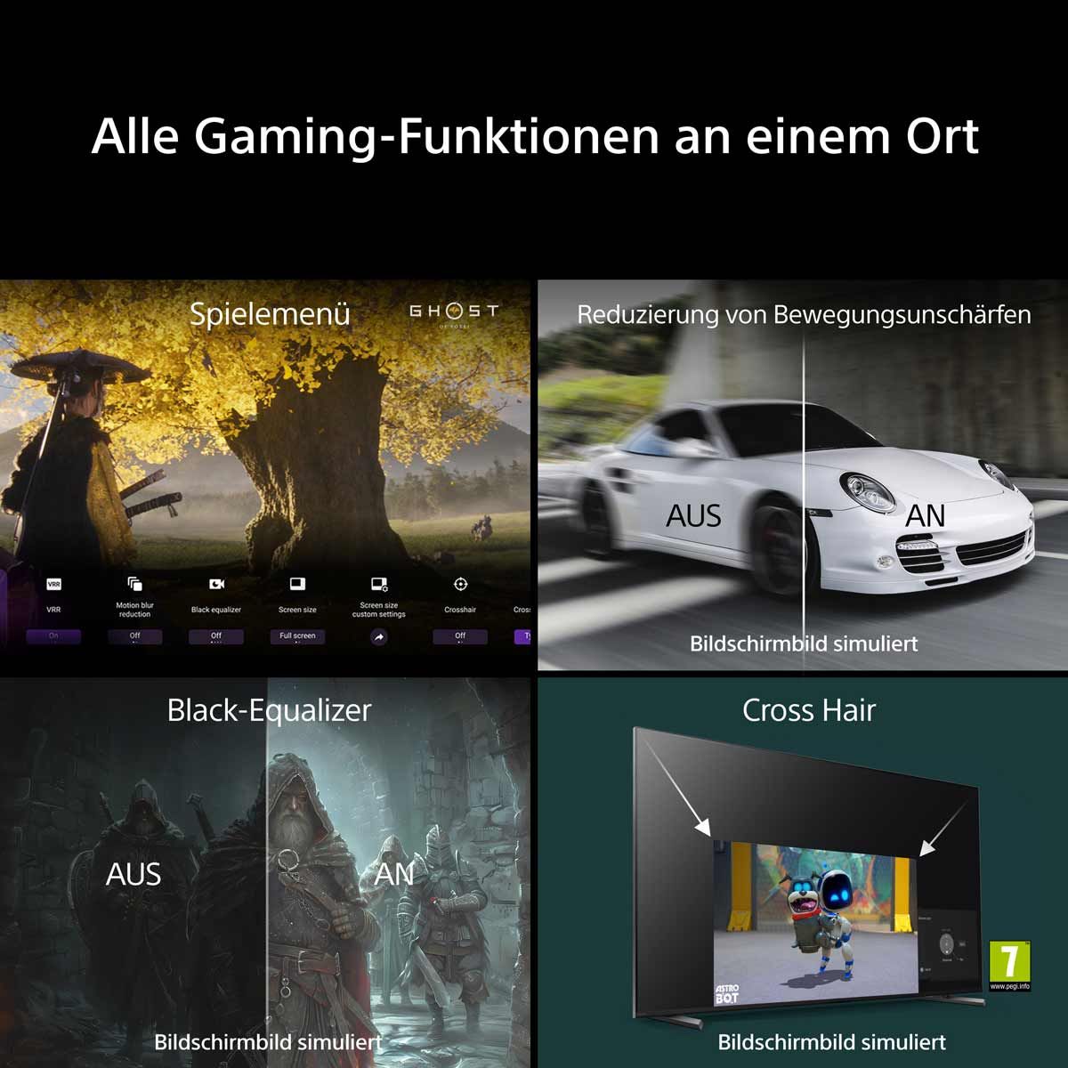 Gaming-Funktionen auf einem Beamer dargestellt.