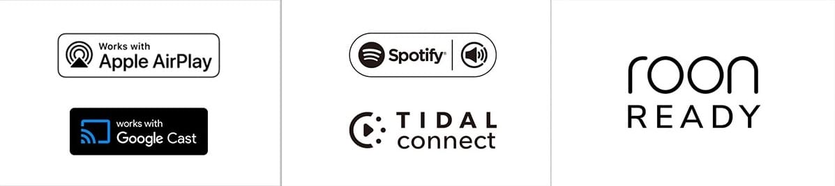 Streaming-Dienste Logos: AirPlay, Google Cast, Spotify.