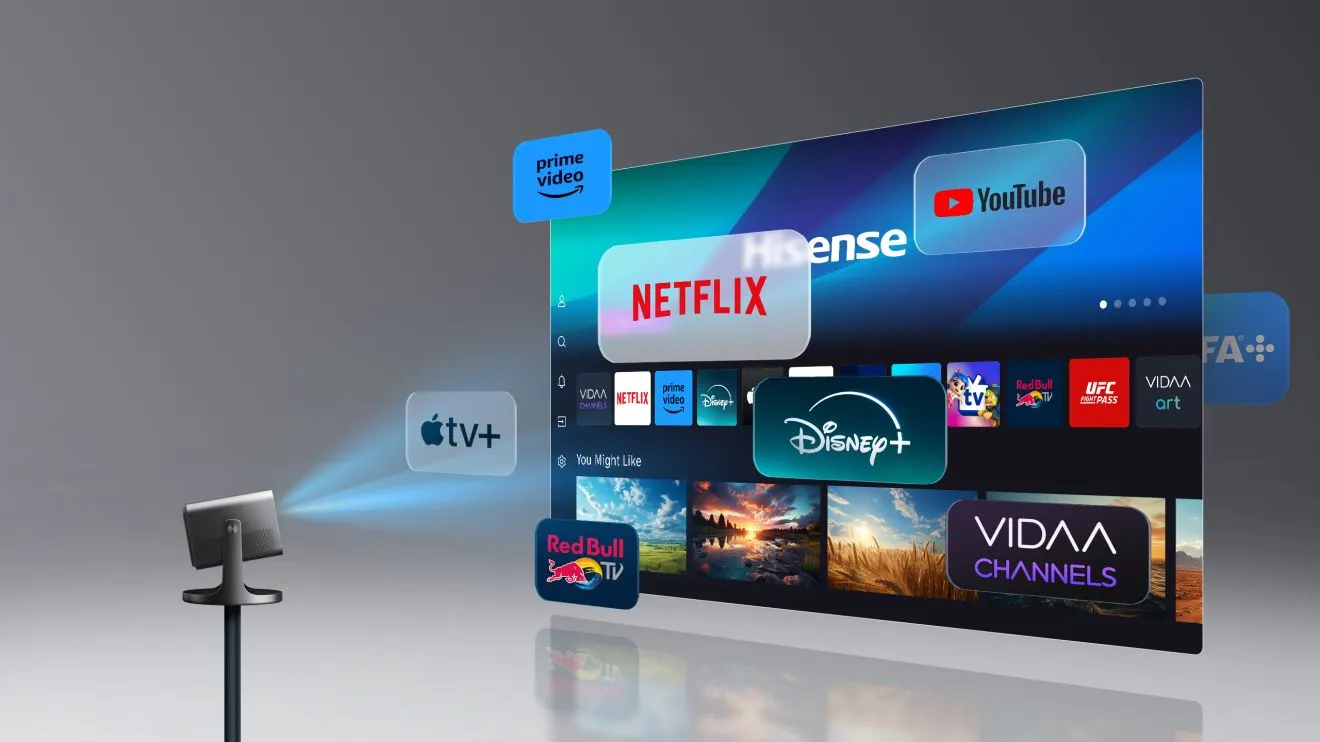 Beamer projiziert Streaming-Dienste auf Bildschirm.