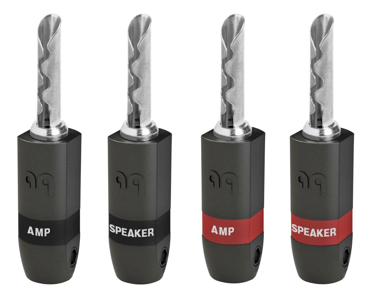 Vier silberne AudioQuest SureGrip 300 Bananenstecker