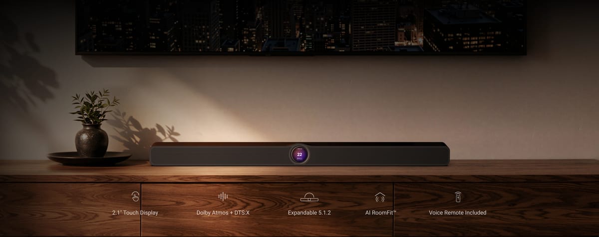 Soundbar mit Touchscreen und Dolby Atmos-Technologie.