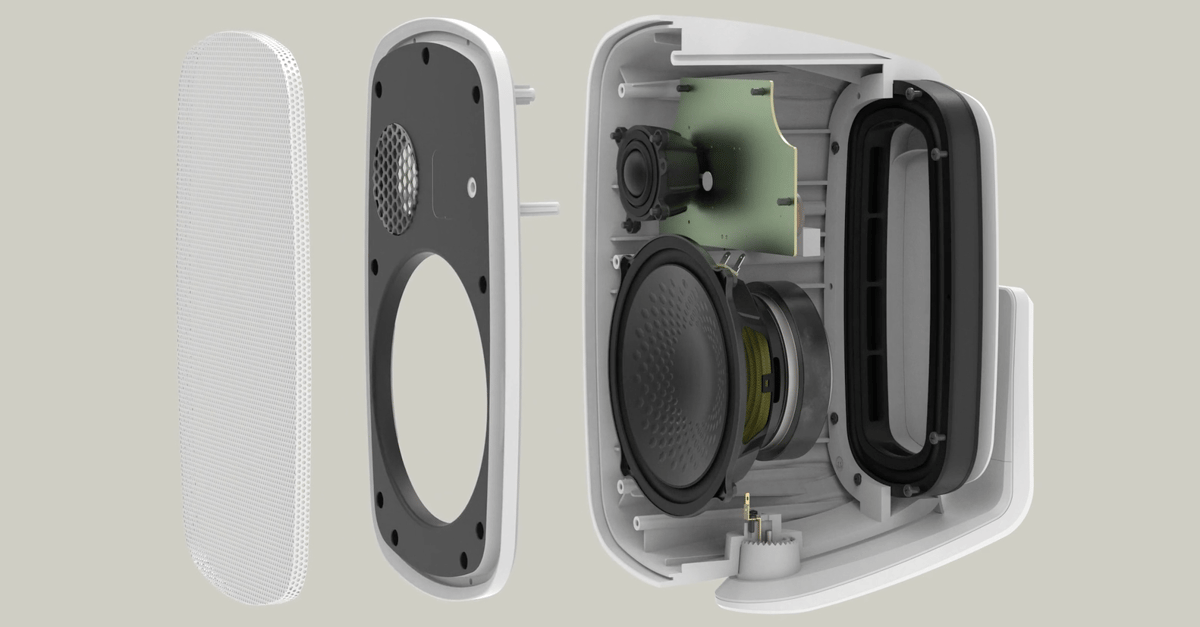 Explosionsansicht eines Lautsprechers mit Komponenten.