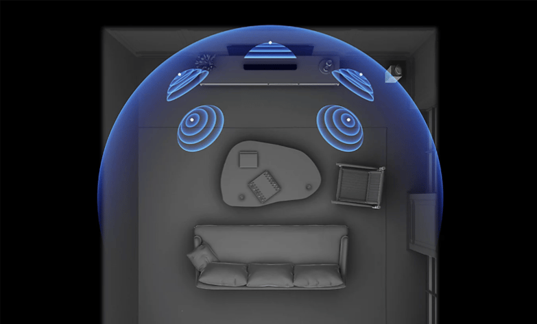 Heimkino mit Surround-Sound und Beamer.