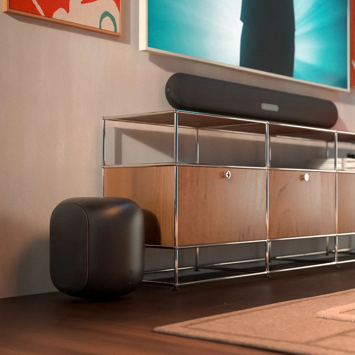 PULSE CINEMA mit Bluesound Subwoofer im Wohnzimmer.