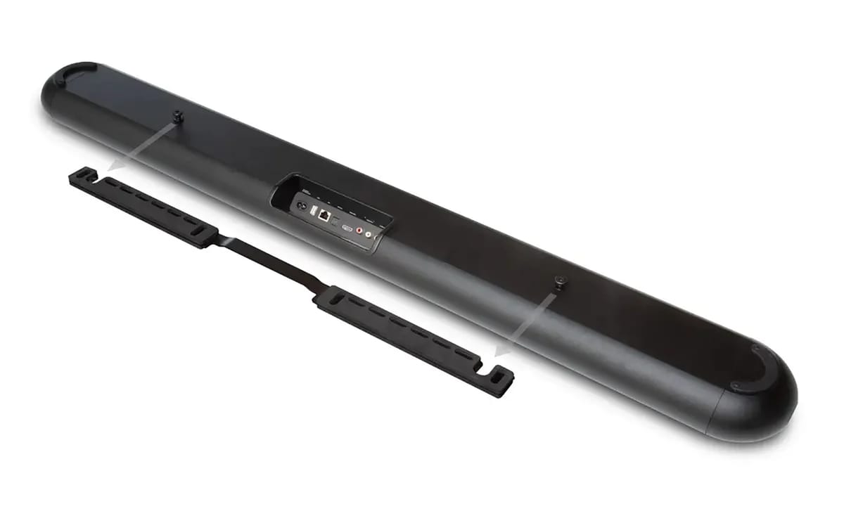 Unterseite der Soundbar mit Wandhalterung.