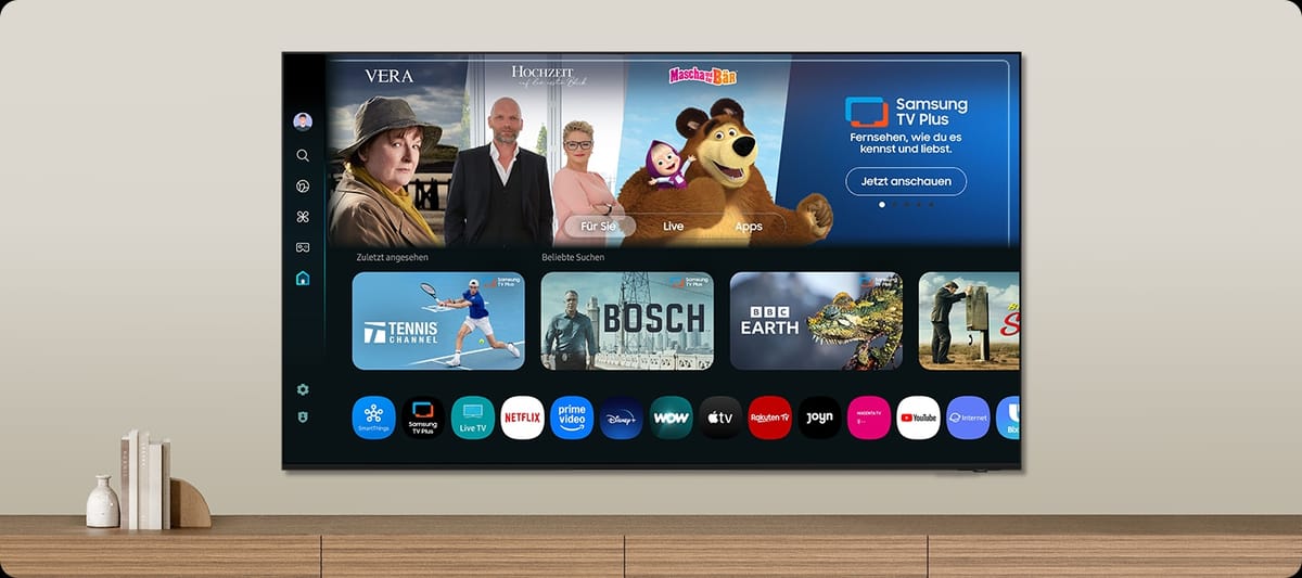 Smart-TV-Benutzeroberfläche mit verschiedenen Apps.