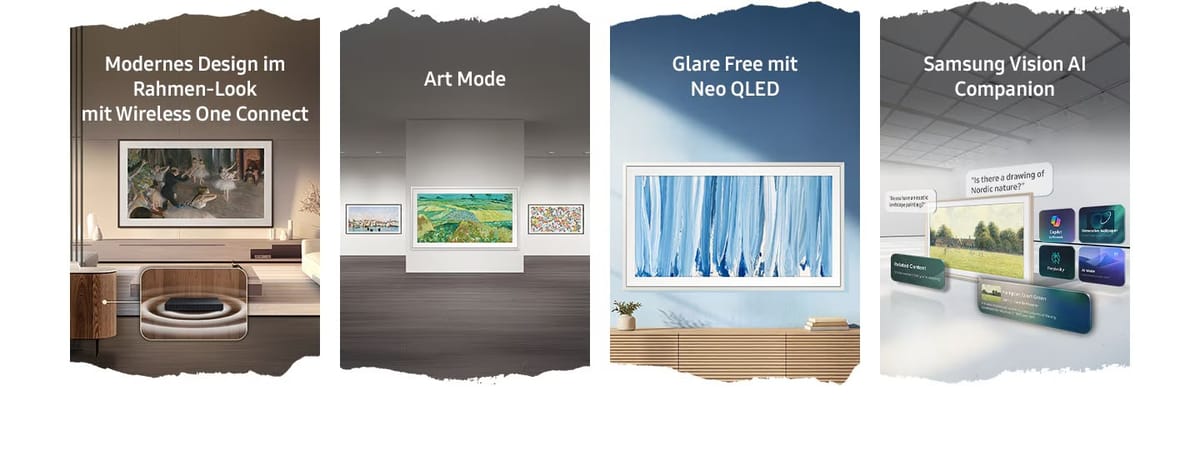 Samsung TV-Features: Design, Art, Glare-Free, AI.
