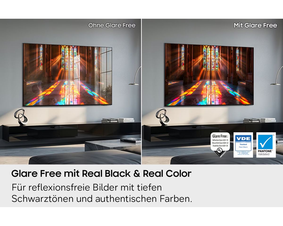 Vergleich von Bildschirmen mit und ohne Blendung.