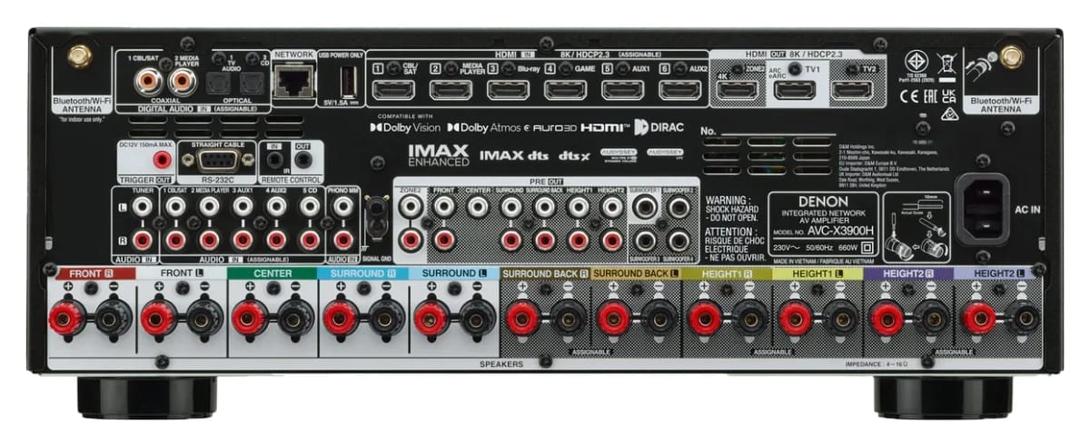 Rückseite des Denon AVC-X3900H mit allen Anschlüssen