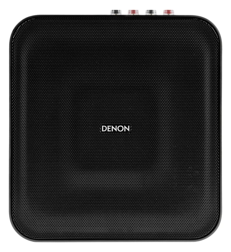 Verstärker in Schwarz von oben, mit Denon-Logo auf der Oberseite
