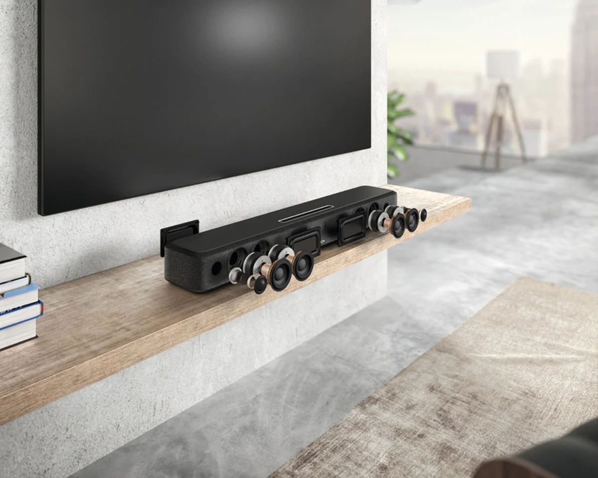 Soundbar unter dem Fernseher mit sichtbar gemachter Treiberanordnung