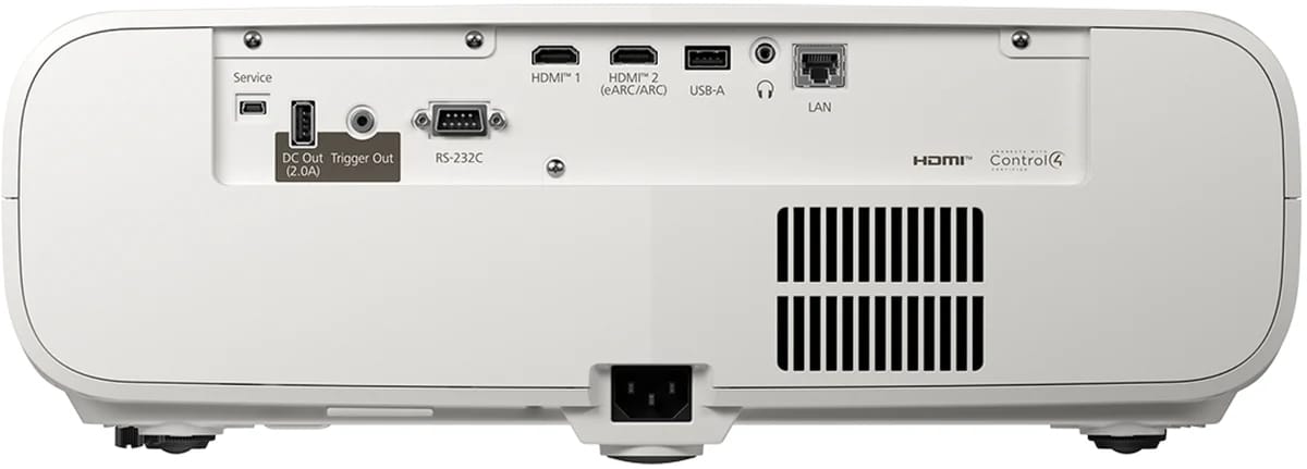 Rückseite des Epson EH-LS7500 mit HDMI, USB, LAN, RS-232C und Trigger-Ausgang