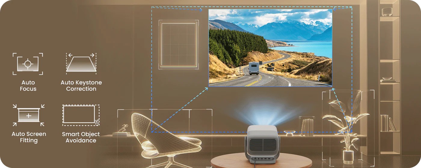 Beamer mit automatischer Bildanpassung und Korrektur.