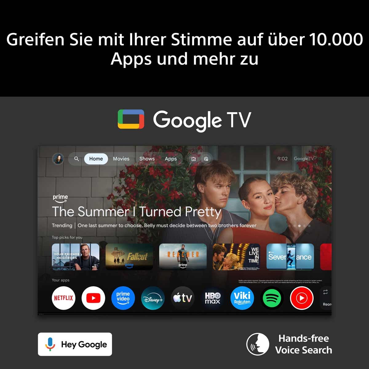 Google TV Werbung mit Sprachsteuerung und Apps.