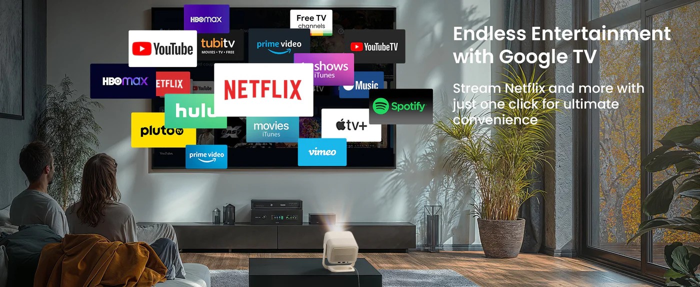 Paar schaut Streaming-Dienste mit Google TV.