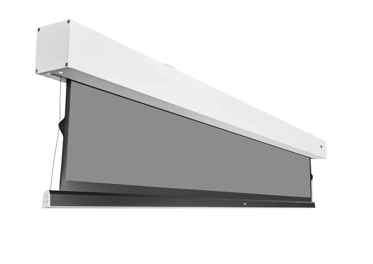 Elektrische Leinwand für Beamer in Weiß.