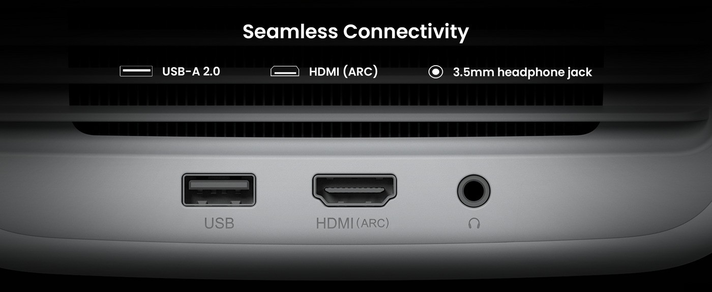 Beamer-Anschlüsse: USB, HDMI (ARC), Kopfhörerbuchse.