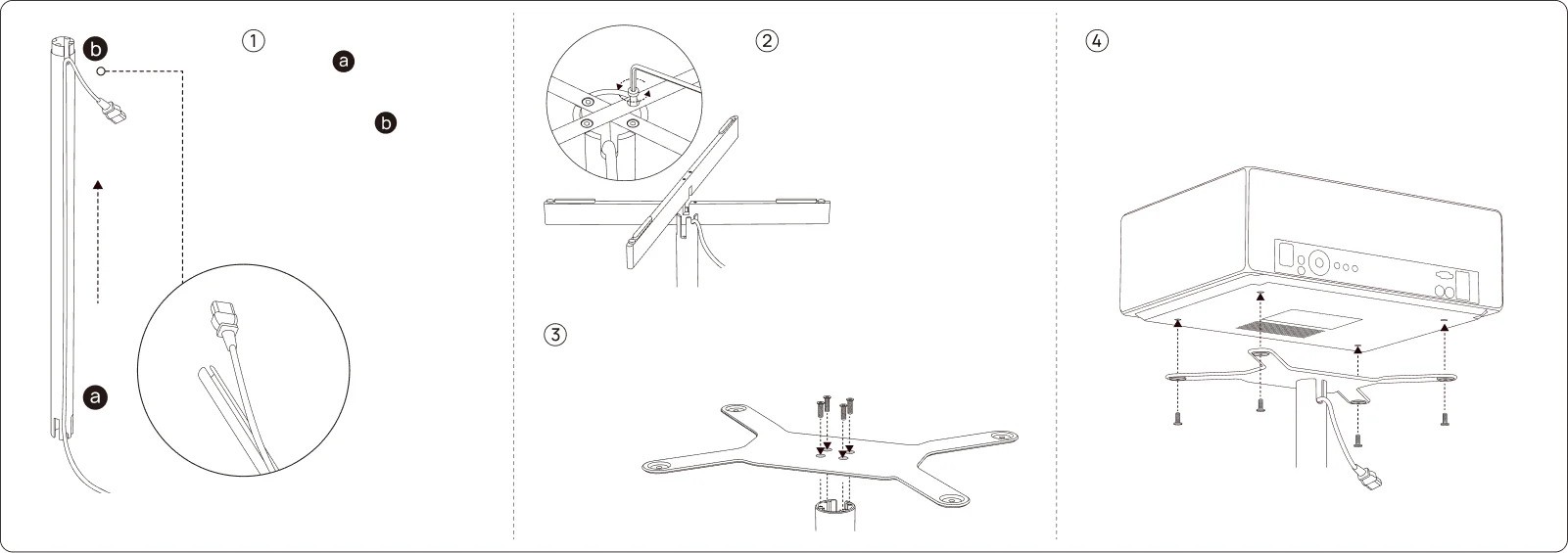 Beamer-Deckenhalterung Montageanleitung in vier Schritten.