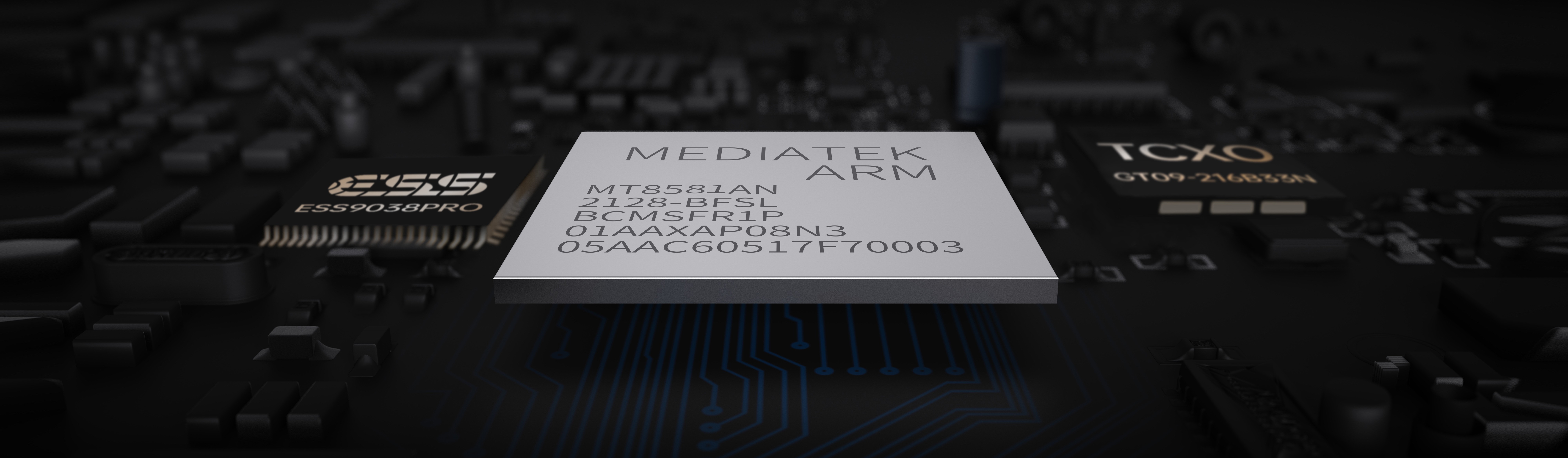 Mikrochips auf einer Leiterplatte, Nahaufnahme.