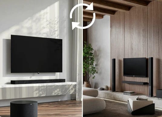 Drehbarer Fernseher in modernem Wohnzimmer-Design.