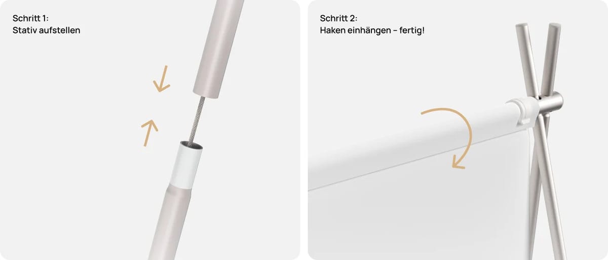 Beamer-Stativ aufstellen und Haken einhängen.