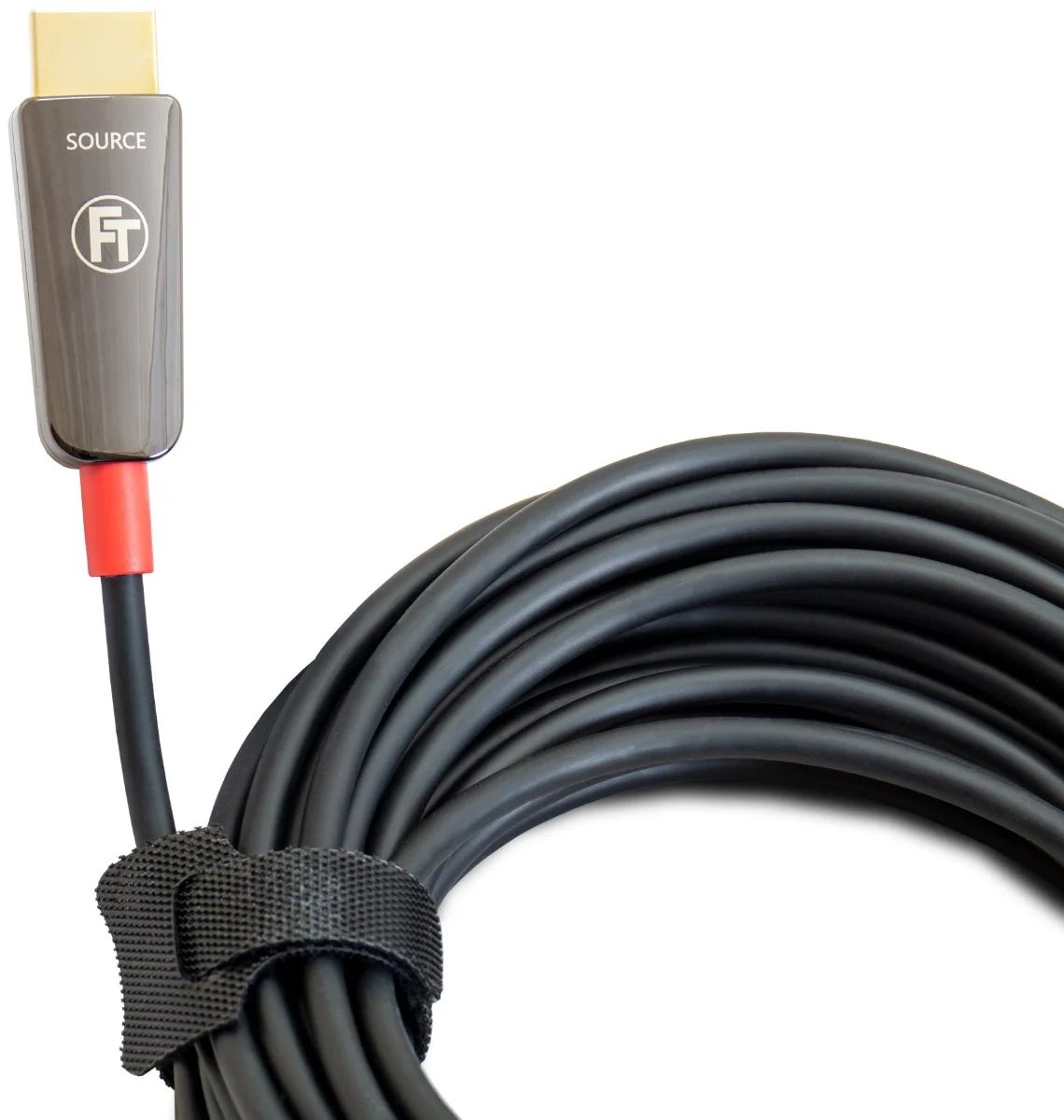 FeinTech HDMI Glasfaserkabel aufgerollt mit HDMI-Stecker