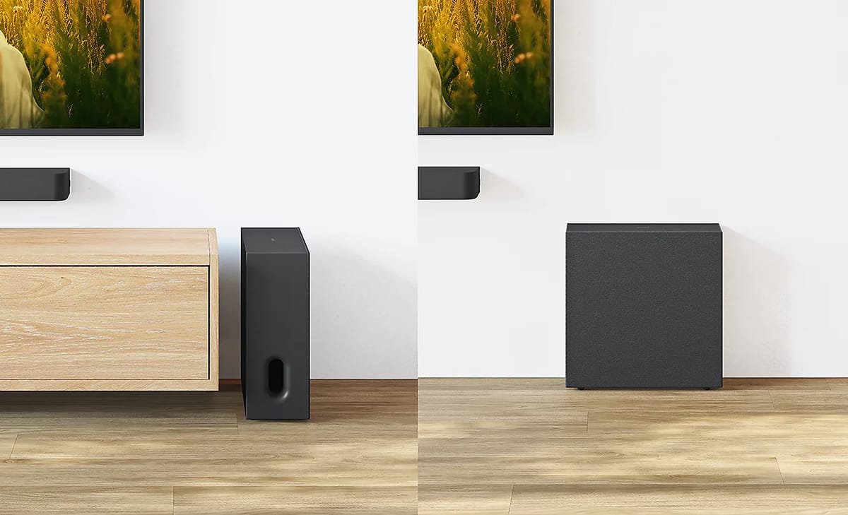 Soundbar mit Subwoofer in zwei Designs.