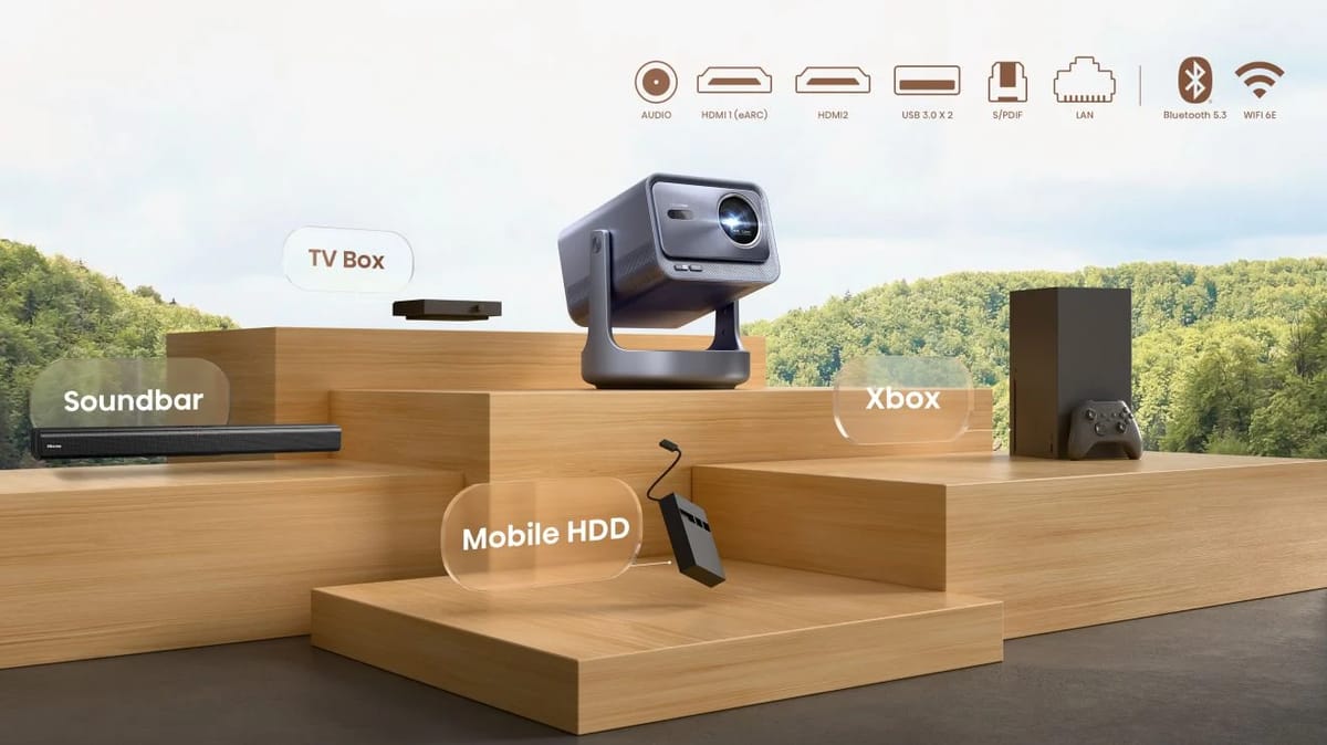 Mini-Projektor mit Soundbar, Spielkonsole, TV-Box und Festplatte
