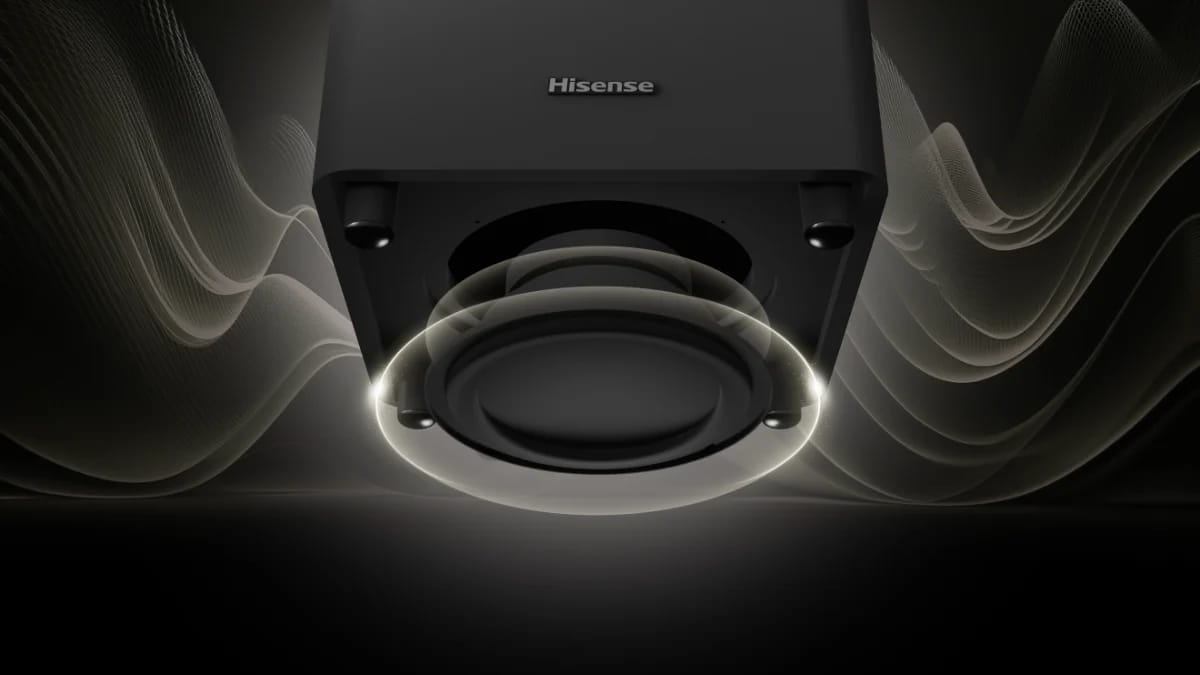 Kabelloser Subwoofer des Hisense HT Saturn von unten
