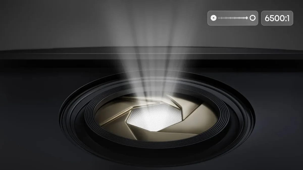 Lichtstrahl durch die IRIS-Blende des Laser TVs