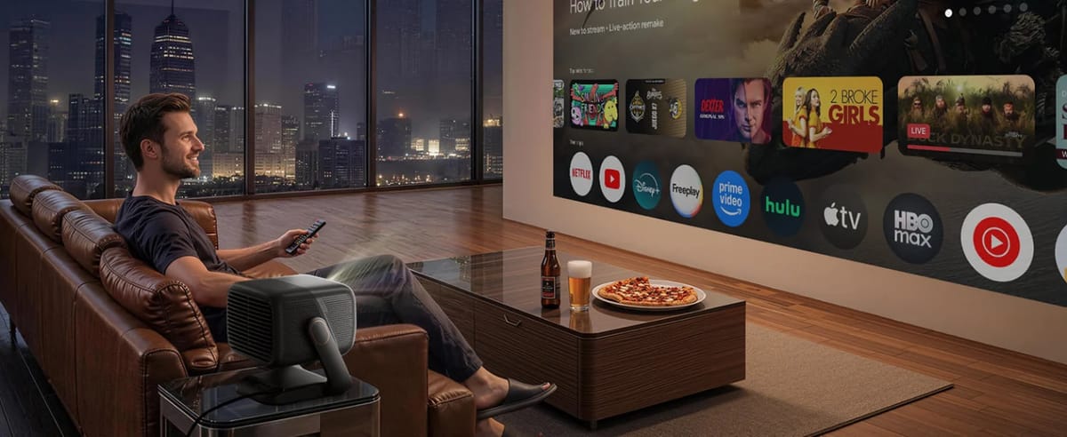 JMGO IRIS Ultra Max mit Google TV im Wohnzimmer
